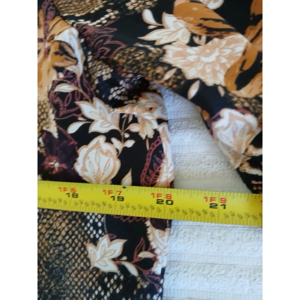 Marc New‎ York Women's Blouse Tunic Brown & Purple Floral Long Sleeve Bohemian